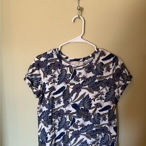 LOFT Navy and White Floral Tee